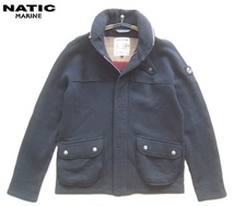 美品日本製!!マリンユニフォーム MARINE UNIFORM*丸襟 コットンスウェットタンカースジャケット L 紺 ブラック ナティック NATIC_画像1