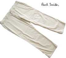 極上日本製!!ポールスミス Paul Smith*爽やかストライプ柄 薄手ストレッチコットンスラックス・パンツ XL ベージュ×白 コレクション_画像1