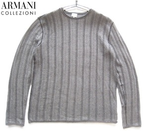 美品!!アルマーニ コレツィオーニ ARMANI COLLEZIONI*ストライプ織り柄コットンニットセーター 50 実寸L 黒×白 ジョルジオ エンポリオ