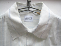 美品ルーマニア製!!アルマーニ コレツィオーニ ARMANI COLLEZIONI*麻50% 清涼ストライプ柄リネンバンブーシャツ M ミントグリーン_画像3