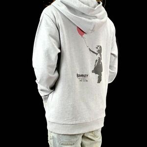 新品 BANKSY バンクシー 愛はごみ箱の中に 風船と少女 シュレッダー 左向き バックプリント ジップアップ パーカー ユニセックス Lサイズ