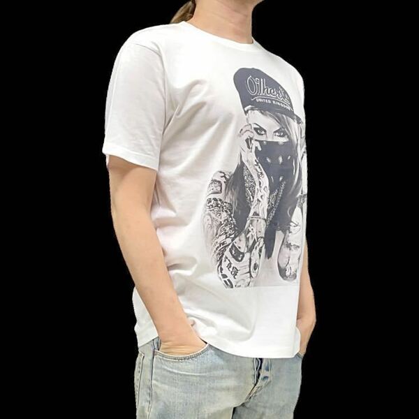 新品 ビッグプリント TATOO タトゥー キャップ バンダナ マスク ストリートファッション ギャングスタガール Tシャツ ユニセックス Lサイズ