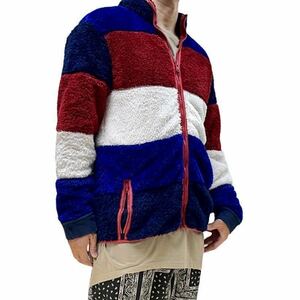 中古 HILFIGER EDITION ヒルフィガー エディション TOMMYトミー トップライン モコモコ フェイクファー ボア トリコロール ジャケット