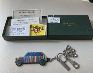 新品【ポールスミス★キーホルダー】ミニマルチ★車　ストライプ★牛革★希少★キーリング チャーム ★送料無料