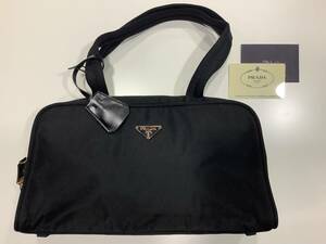 13304 1円〜 推定未使用保管品 PRADA プラダ TESSUTO SPORT ナイロン バック ミニボストン ブラック 金ゴールド BR0140