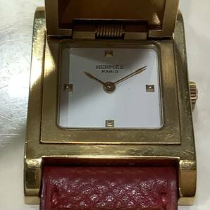 13641 1円〜 HERMESエルメス MEDORメドール クォーツ レディース腕時計 レザーベルト ゴールドカラー 現在不動品 電池切れの為動作未確認の画像2
