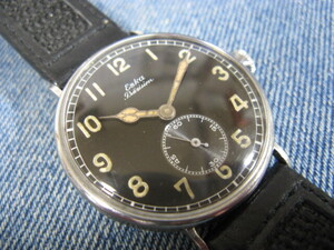 1940年代 Eska エスカ ブラックダイヤル 34.8mm ミリタリー スイス製アンティーク手巻腕時計 稼働希少品 注油済み 