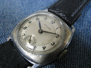 1930年代 CYMA シーマ クッションケース ブルースチール針 スイス製 アンティーク手巻腕時計 稼働品 注油済み
