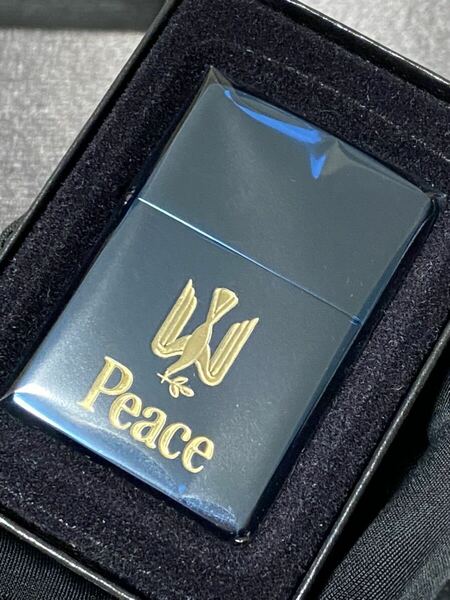 zippo ピース ブルーチタン ヴィンテージ 限定品 希少モデル 2000年製 Peace ゴールド刻印 ゴールドインナー 1999年製 ケース 保証書付き