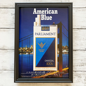 額装品◆PARLIAMENT パーラメント American Blue タバコ/80年代/昭和レトロ/ポスター風広告/A4サイズ額入り/アートフレーム　YP23-1