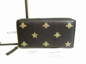 【展示保管品】 グッチ GUCCI アニマリエ レザー ハチ スター モチーフ ラウンドファスナー　長財布 ジップアラウンド メンズ レディース