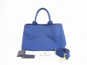 【超美品】 プラダ PRADA カナパ デニム ハンドバッグ トートバッグ ショルダーバッグ 2Wayバッグ ブリエッタブルー 青