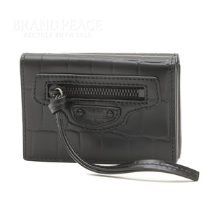 バレンシアガ ネオクラシック コンパクト 三つ折り財布 クロコ型押しレザー ブラック 640107 ブランドピース