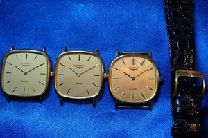 ★貴重品７★ジャンク品3本、スイス製、ロンジンクォーツ腕時計、1980年代頃製造、金張りケース、回路不具合あり、不動品。