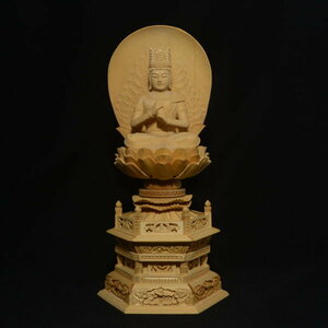木彫 仏像 大日如来像 坐像 2.5寸 桧木 手彫り 桐箱入り 仏教美術 檜木 ヒノキ 【a2-2-7-11】
