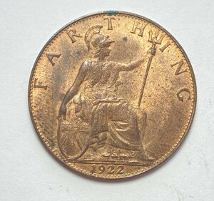 １円スタート! ・1922イギリス 1ファージング青銅貨 ジョージ５世・アンティーク コイン