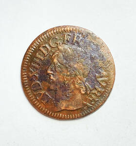 １円スタート! ★フランス ルイ13世 2デニール (1642年) 銅貨★世界コイン ★アンティークコイン