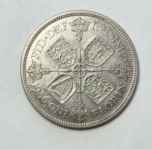 １円スタート! ・1936 イギリス1 フロリン銀貨 ジョージ５世・アンティーク コイン