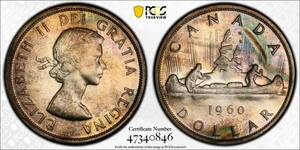 １円スタート! ★美トーン★カナダ 1960年１ドル銀貨 PCGS PL66 ★ 世界コイン銀貨 