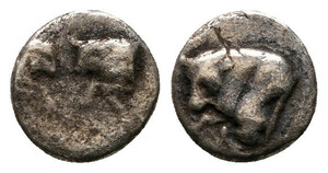 1円スタート! ☆古代ギリシャ カリア 450-400 BC ヘミオボル銀貨☆アンティークコイン