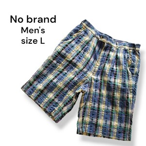  men's short pants blue group check pattern L size half bread short pants shorts part shop put on No-brand room wear resort 