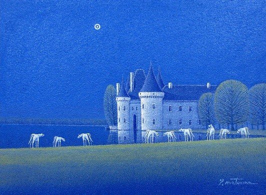 Peinture Peinture à l’huile Atsuo Shirata Waterside Castle Peinture à l’huile F8 Campus Work Authentic Work ◎Free Shipping ★Made to Order Work, peinture, peinture à l'huile, Nature, Peinture de paysage