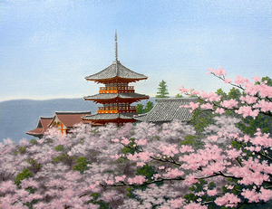 Art hand Auction 絵画 油彩 朝隈敏彦 清水寺に桜 油絵F6キャンパスのみ 送料無料 受注制作作品, 絵画, 油彩, 自然, 風景画