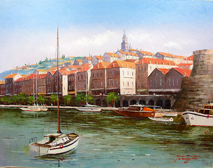 Art hand Auction Painting Oil Painting Tatsuyuki Nakajima Mediterranean Summer Korcula Island Oil Painting F10 Campus Only Free Shipping Made to Order Works, painting, oil painting, Nature, Landscape painting