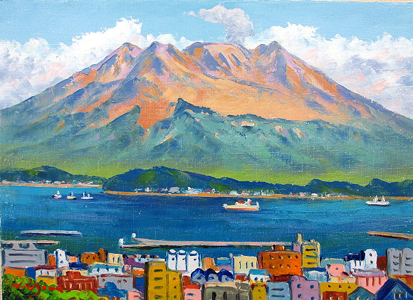 Painting Oil Painting Hazawa Shimizu Sakurajima Oil Painting F3 Campus Only Made to Order Free Shipping, painting, oil painting, Nature, Landscape painting