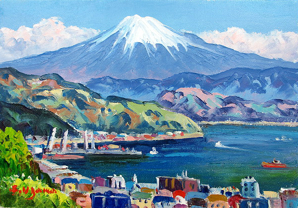 Painting Oil Painting Hazawa Shimizu Fuji from Shimizu Port Oil Painting F4 Campus Only Free Shipping Made to Order Works, painting, oil painting, Nature, Landscape painting