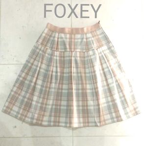 フォクシー FOXEY NEW YORK 38 チェック ピンク グレー