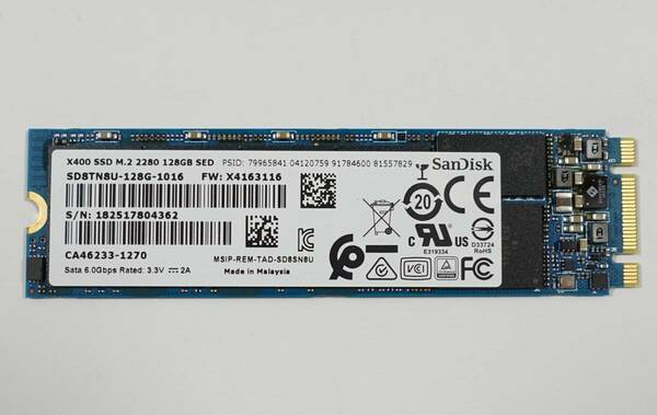 即決！使用時間短い正常動作品★サンディスク SSD 128GB m.2 SATA 2280 健康状態「正常」★ゆうパケット便で送料無料★Yahoo!フリマ購入可