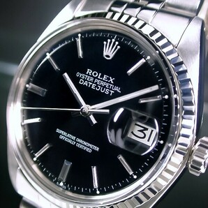 綺麗 ROLEX ロレックス 14金WGフルーテッド ブラック デイトジャスト ref.1601 Cal.1570 オイスターパーペチュアル 鑑定済の画像5