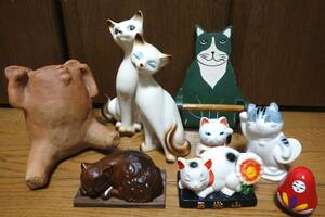 昭和レトロ　招き猫、眠り猫、猫のフィギュア等、まとめて出品！　陶器、瀬戸ノベルティ、壁掛け