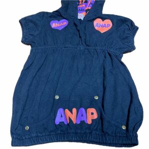 ANAP kids フード付半袖トップス 100cm ハート アナップキッズ 黒色 ブラック