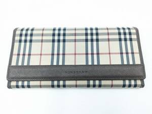 1円～☆BURBERRY バーバリー 二つ折り 長財布 ノバチェック☆ブランド 財布 小物 ウォレット ベージュ 中古