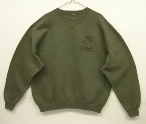 ヴィンテージ アメリカ軍 USMC 前Vガゼット付き クルーネック スウェットシャツ オリーブ VINTAGE