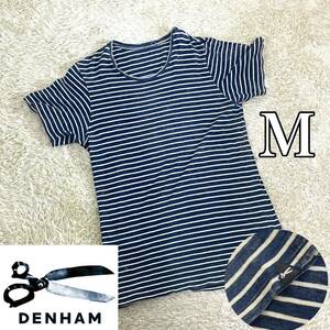 DENHAM デンハム ボーダー柄 マリン 半袖Tシャツ ブルー カットソー Mサイズ