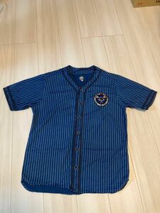 桃太郎ジーンズ　デニムシャツ　ベースボールシャツ　半袖　サイズ42 Lサイズ〜XLサイズ
