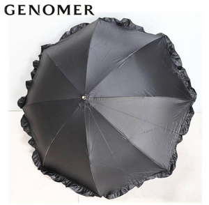 《GENOMER ジェノマー》新品 1級遮光生地 99%UVカット フリルが可愛い 晴雨兼用折りたたみ傘 雨傘 日傘 8本骨 黒 ドクターシーラボ A7351