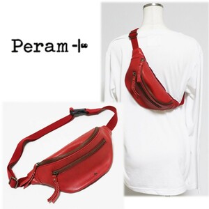 {Peram. Ram } new goods regular price 16,500 jpy light weight soft go-to leather body bag waist bag A9559