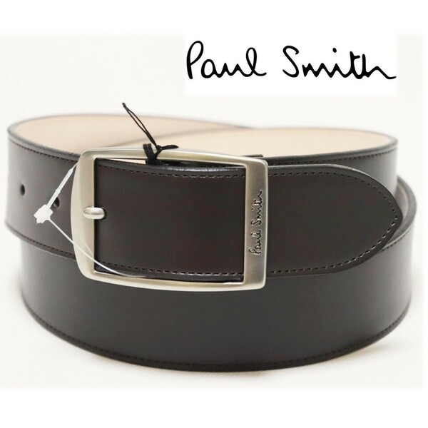 《Paul Smith ポールスミス》新品 現行モデル スクエアバックル レザーベルト ビジネス 5つ穴 茶 M(86cmまで対応)A9634