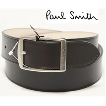 《Paul Smith ポールスミス》新品 現行モデル スクエアバックル レザーベルト ビジネス 5つ穴 茶 M(86cmまで対応)A9634_画像1