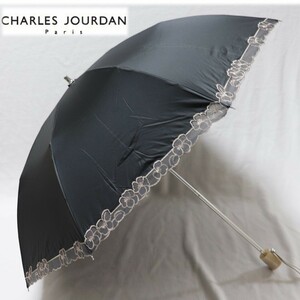 《CHARLES JOURDAN シャルル・ジョルダン》新品 軽量 上品オーガンジー刺繍 晴雨兼用折りたたみ傘 雨傘 日傘 遮光・遮蔽率99%以上 A9674