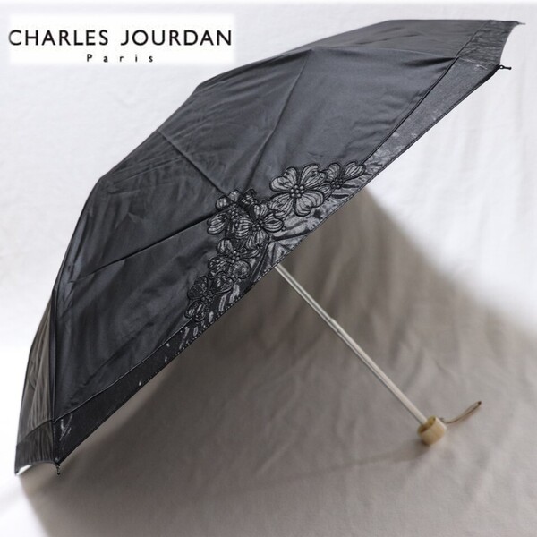 《CHARLES JOURDAN シャルル・ジョルダン》新品 軽量 上品オーガンジー刺繍 晴雨兼用折りたたみ傘 雨傘 日傘 遮光・遮蔽率99%以上 A9675