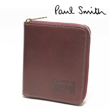 《Paul Smith ポールスミス》箱付新品 定価26,400円 立体ロゴ レザー ラウンドジップ2つ折り財布 ウォレット A9684_画像1