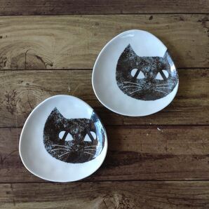 【2枚】新品 日本製 美濃焼 ねこまるけ 三角 小皿 取り皿 ねこ クロネコ 猫