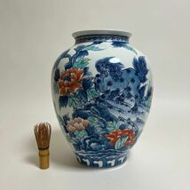 鍋島焼 虎仙 作 色鍋島麒麟文花瓶 花器 飾壷 アンティーク_画像1