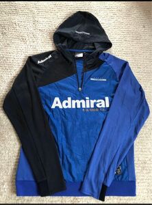 Admiral メンズL ブラック×ブルー・白 ハーフジップサッカーシャツ