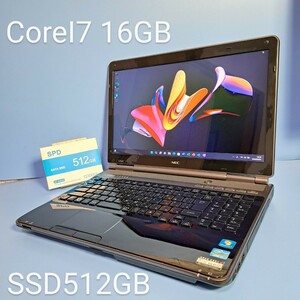 ★最強CoreI7★メモリ16GB★新品SSD512GB NEC/LL750/E/YAMAHAスピーカーWindows11/ブルーレイ/Office2019H&B/lavie/クリスタルブラック